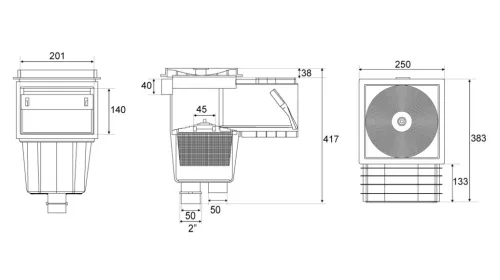 ATECPOOL STANDARD, normál szájú szkimmer, rézperselyes, 2" / D50, fóliás