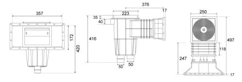 ATECPOOL szkimmer széles szájú fóliás rézperselyes 11/2 'BM / 2' KM ABS AP