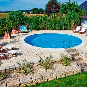   Tierra Cloud Pool, 3x1,5 m-es kerek, süllyesztett víztükrű medence 0,8 mm-es szürke színű fóliával