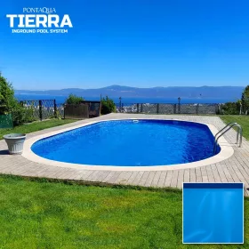   Tierra Blue Pool, 8x4x1,5 m-es ovális, süllyesztett víztükrű medence 0,8 mm-es kék színű fóliával