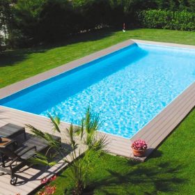   Tierra Panel Pool modulpaneles, 6x3x1,5 m-es, süllyesztett víztükrű medenceszerkezet, üvegszálas külső lépcsővel, 0,8 mm-es kék fóliával